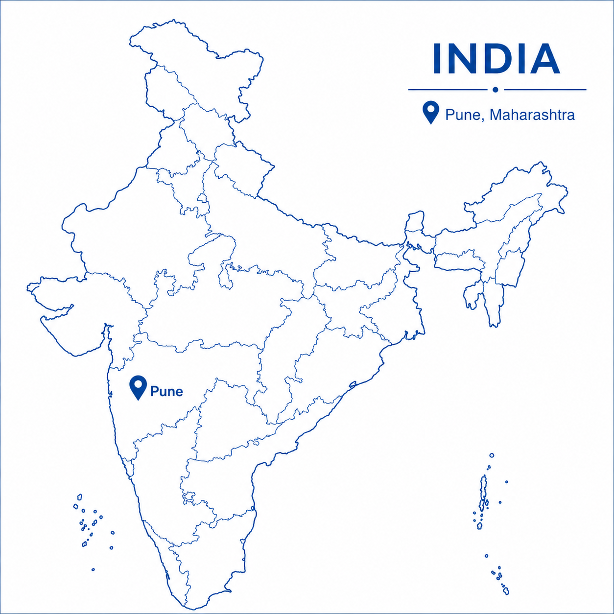 India map with Pune, Maharashtra marked