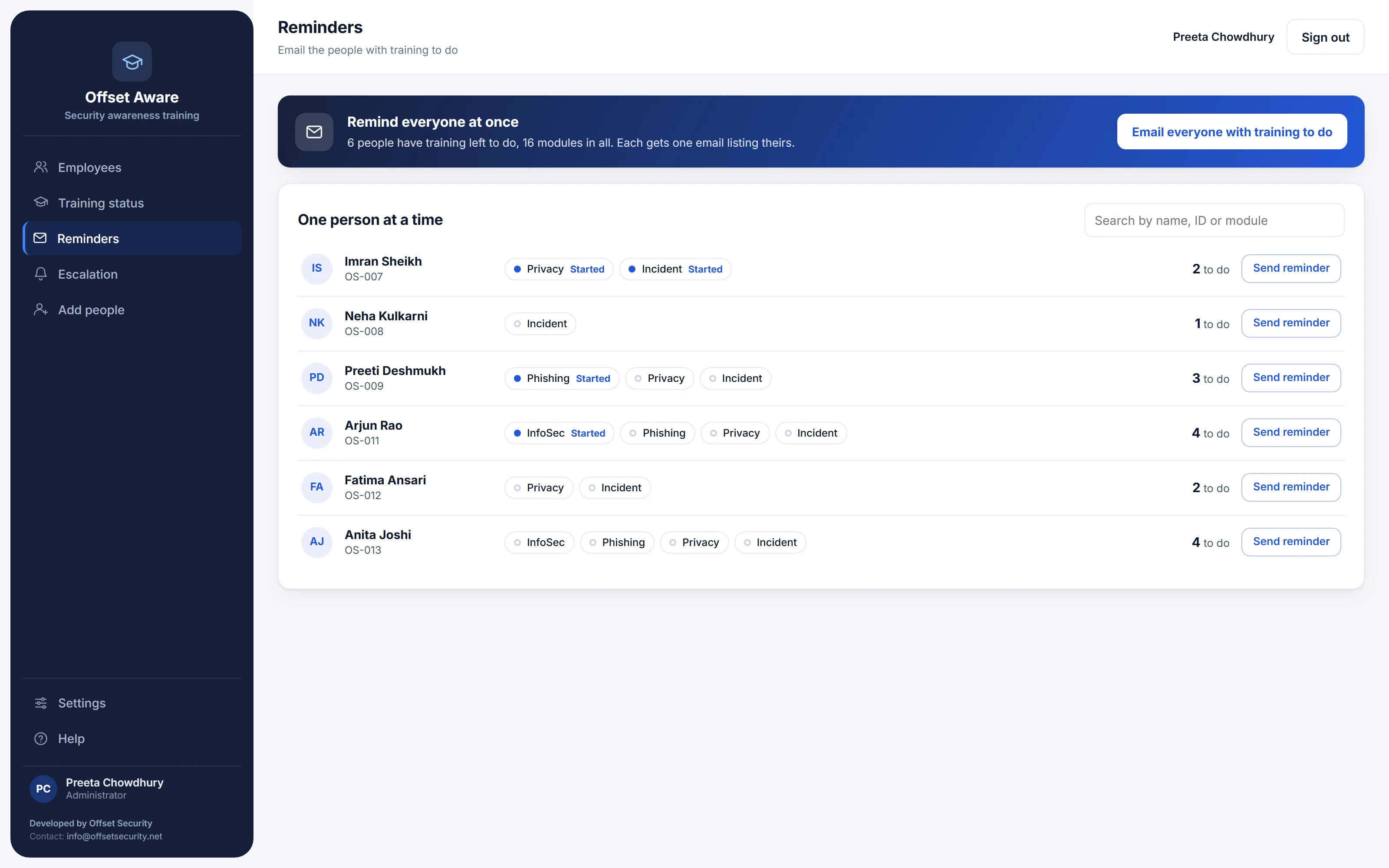 Offset Aware: Email reminders